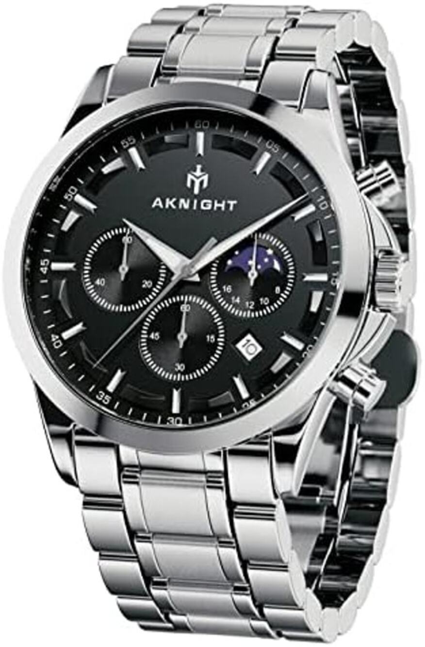 Men's AKNIGHT 42mm Big Face Silver and Black